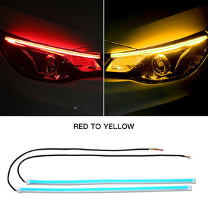 2x Ultrafine DRL 30 45 60cm Daytime Running Light Flexible Soft Tube Guide Car LED Strip White Red Turn signal Yellow Waterproof