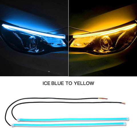 2x Ultrafine DRL 30 45 60cm Daytime Running Light Flexible Soft Tube Guide Car LED Strip White Red Turn signal Yellow Waterproof