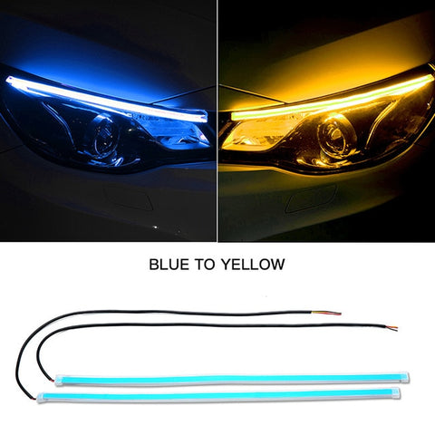2x Ultrafine DRL 30 45 60cm Daytime Running Light Flexible Soft Tube Guide Car LED Strip White Red Turn signal Yellow Waterproof