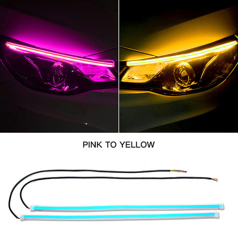 2x Ultrafine DRL 30 45 60cm Daytime Running Light Flexible Soft Tube Guide Car LED Strip White Red Turn signal Yellow Waterproof