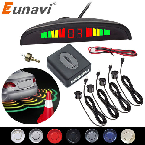 Eunavi 1set Auto Parktronic Led Parking Sensor Kit Display 4 Sensors For All Cars Reverse Assistance Backup Radar Monitor System