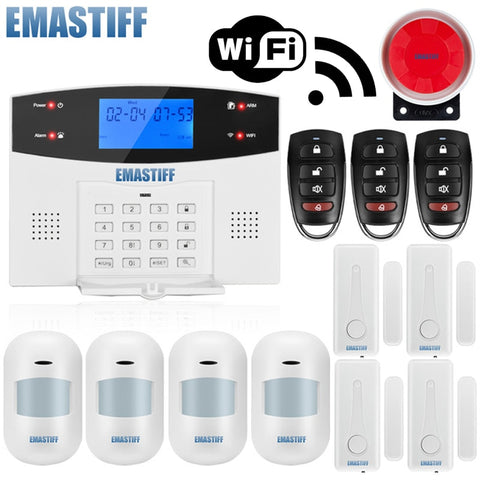 W2BW LCD Keypad WIFI GSM PSTN Home Burglar Security Wireless Wire Alarm System Motion Detector APP Control Fire Smoke Detector