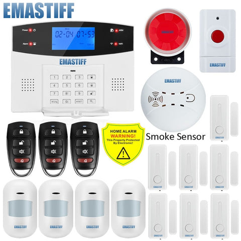 W2BW LCD Keypad WIFI GSM PSTN Home Burglar Security Wireless Wire Alarm System Motion Detector APP Control Fire Smoke Detector