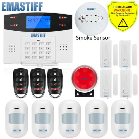 W2BW LCD Keypad WIFI GSM PSTN Home Burglar Security Wireless Wire Alarm System Motion Detector APP Control Fire Smoke Detector