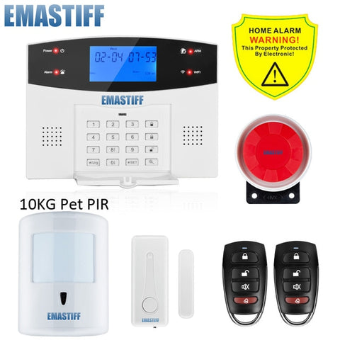 W2BW LCD Keypad WIFI GSM PSTN Home Burglar Security Wireless Wire Alarm System Motion Detector APP Control Fire Smoke Detector