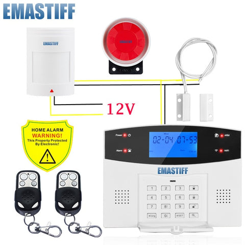W2BW LCD Keypad WIFI GSM PSTN Home Burglar Security Wireless Wire Alarm System Motion Detector APP Control Fire Smoke Detector