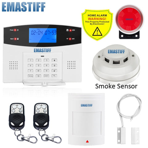 W2BW LCD Keypad WIFI GSM PSTN Home Burglar Security Wireless Wire Alarm System Motion Detector APP Control Fire Smoke Detector