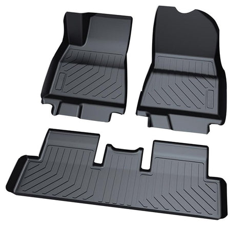 Audew 3Pcs TPO Front & Rear Black Car Floor Mat Custom Fit All-Weather Floor Carpet Cover For Tesla Model 3 Waterproof Durable