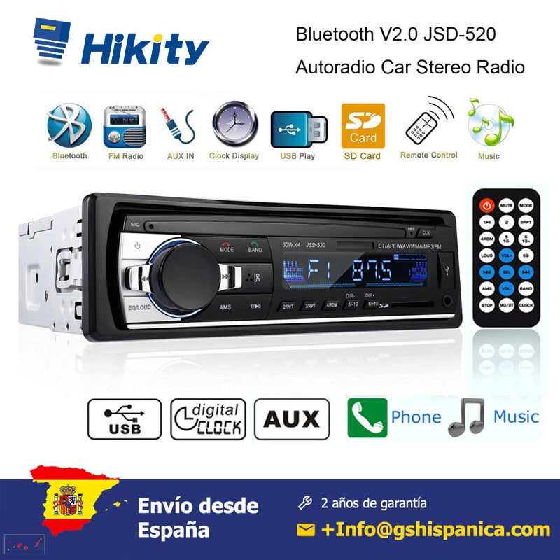 Podofo 1 DIN Car radio Mp3 Player Stereo Remote Control Digital Bluetooth Car Audio Music Stereo 12V USB/SD/AUX-IN