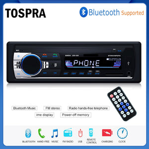 TOSPRA Car Multimedia Player Bluetooth Autoradio MP3 Music Player Car Stereo Radio FM Aux Input Receiver USB   12V In-dash 1 din