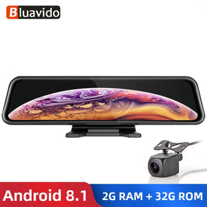 Bluavido 12" IPS Car Mirror DVR GPS 2G RAM 4G LTE Android 8.1 Camera Video Recorder Navigation HD 1080P rearview mirror Dash Cam