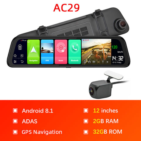 Bluavido 12" IPS Car Mirror DVR GPS 2G RAM 4G LTE Android 8.1 Camera Video Recorder Navigation HD 1080P rearview mirror Dash Cam