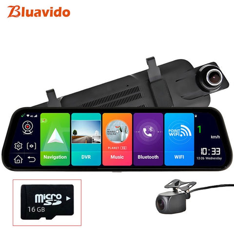 Bluavido 4G Android 8.1 Car Mirror Video Recorder GPS Navigation ADAS Rear view Mirror Camera FHD 1080P Dual Lens Dash Cam DVRs