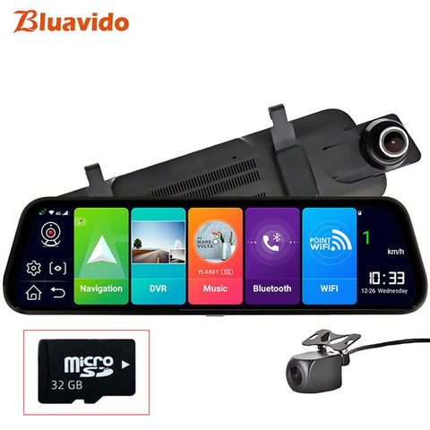 Bluavido 4G Android 8.1 Car Mirror Video Recorder GPS Navigation ADAS Rear view Mirror Camera FHD 1080P Dual Lens Dash Cam DVRs