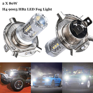2pcs Car H4 9003 HB2 LED Fog Light Bulbs DRL 12V 24V Fog Light Bulb Headlight High Low Beam Lamp  80W
