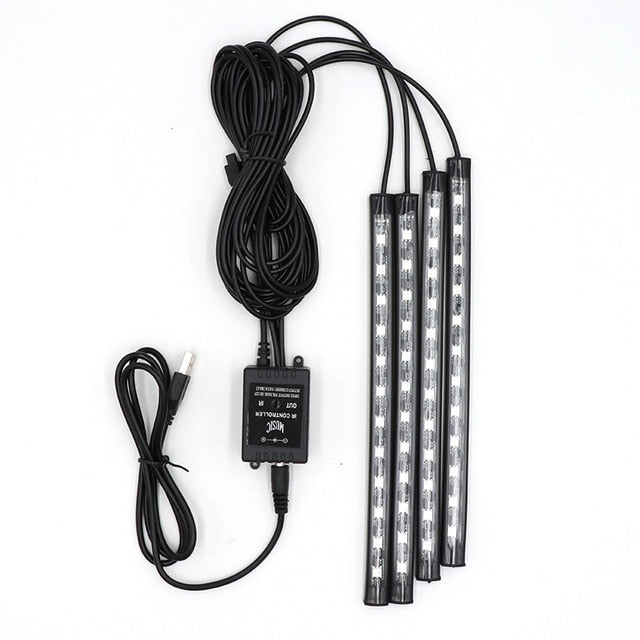 LED Car Foot Light Ambient Lamp With USB Wireless Remote Music Control Multiple Modes Automotive Interior Decorative Lights