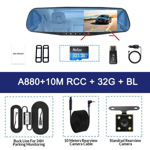 Full HD 1080P Car Dvr Camera Auto 4.3 Inch Rear view Mirror Digital Video Recorder Dash Cam Dual Lens Registratory Camcorder