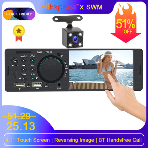 1 Din Radio Car Audio Touch Screen Car Radio HD Dual USB 1din Car Audio Stereo Autoradio Reverse Camera TF Bluetooth Audio Radio