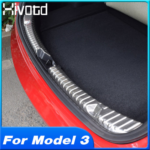 Hivotd For Tesla model 3 2018 2019 Car Rear Bumper Protector Cover Tail Door Scuff Panel Guard Pad Exterior Chromium Accessories