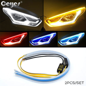 Ceyes 2x Ultrafine Cars DRL LED Daytime Running Lights White Turn Signal Yellow Guide Strips for Headlight Assembly Waterproof