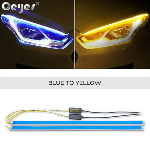 Ceyes 2x Ultrafine Cars DRL LED Daytime Running Lights White Turn Signal Yellow Guide Strips for Headlight Assembly Waterproof