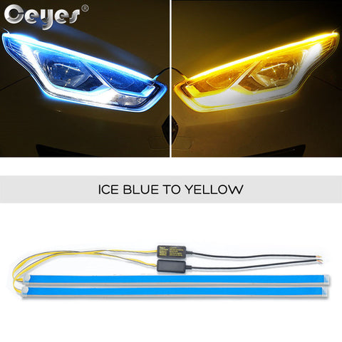 Ceyes 2x Ultrafine Cars DRL LED Daytime Running Lights White Turn Signal Yellow Guide Strips for Headlight Assembly Waterproof