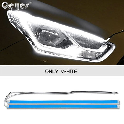 Ceyes 2x Ultrafine Cars DRL LED Daytime Running Lights White Turn Signal Yellow Guide Strips for Headlight Assembly Waterproof