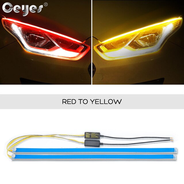 Ceyes 2x Ultrafine Cars DRL LED Daytime Running Lights White Turn Signal Yellow Guide Strips for Headlight Assembly Waterproof