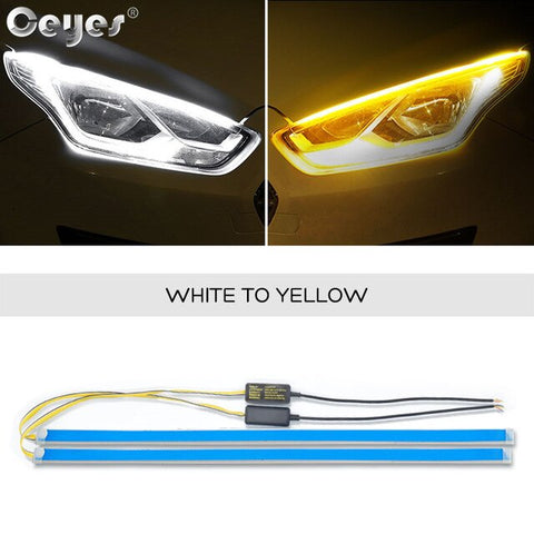 Ceyes 2x Ultrafine Cars DRL LED Daytime Running Lights White Turn Signal Yellow Guide Strips for Headlight Assembly Waterproof