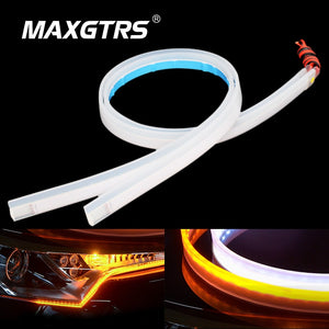 2x Ultrafine DRL Flexible LED Flow Style 60cm 45cm 30cm Daytime Running Lights Tear Strip Car Headlight Turn Signal Waterproof