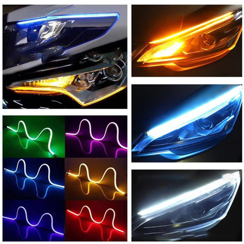 2x Ultrafine Flexible Cars DRL LED Daytime Running Turn Signal Lights LED Strip Guide Lights for Headlight Assembly Light