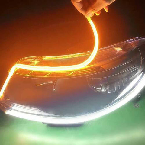 2x Ultrafine Cars DRL LED Daytime Running Lights White Turn Signal Yellow Guide Strip for Headlight Assembly Drop Shippin