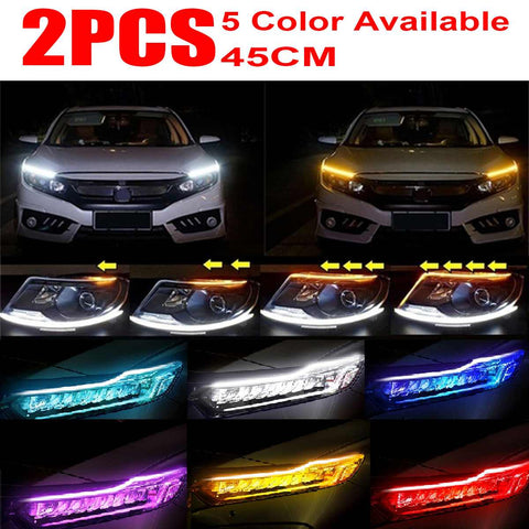Professional 2x Ultrafine 45cm Cars DRL LED Daytime Running Lights White Turn Signal Yellow Guide Strip for Headlight Assembly