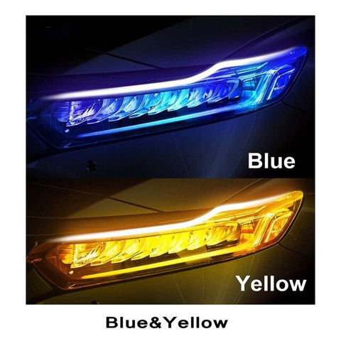Professional 2x Ultrafine 45cm Cars DRL LED Daytime Running Lights White Turn Signal Yellow Guide Strip for Headlight Assembly