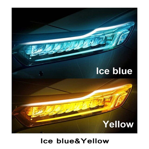 Professional 2x Ultrafine 45cm Cars DRL LED Daytime Running Lights White Turn Signal Yellow Guide Strip for Headlight Assembly