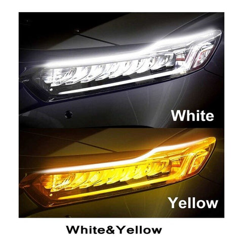 Professional 2x Ultrafine 45cm Cars DRL LED Daytime Running Lights White Turn Signal Yellow Guide Strip for Headlight Assembly