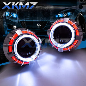 Double LED Halo Angel Eyes Demon HID Bixenon Projectors Lens Headlight H1 H4 H7 Running Lights 2.5'' Car Accessories Tuning Kit