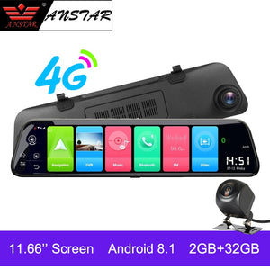 Anstar 11.66" 4G Car DVR 2+32GB Android 8.1Rearview Mirror 1080P Video Recorder ADAS GPS Auto Registrar Dash Cam