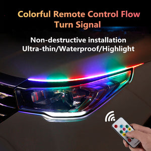 12V 45cm 60cm LED Bendable  Ultra-thin  Unplugged Paste RGB Running Lights With Yellow Turn Signals  Car Decoration Light 2x