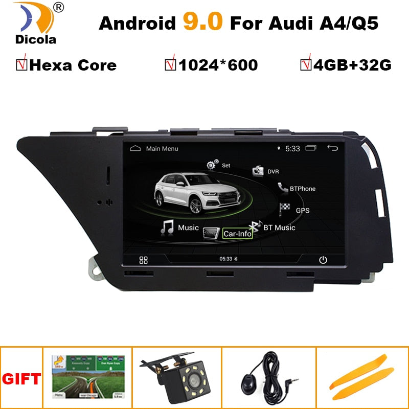 7" PX6 4+32G Hera Core Android 9 Car Multimedia Player For AUDI A4 (2008-2016 B8) Q5(2010-2016) Bluetooth gps navigation Wifi 4G