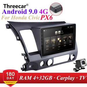 PX6 Android 9.0 DSP Car Radio For 2006-2011 Honda Civic Multimedia Video Player Navigation GPS wifi 4G OBD SWC Camera TMPS 2din