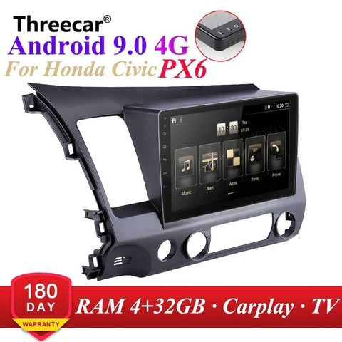 PX6 Android 9.0 DSP Car Radio For 2006-2011 Honda Civic Multimedia Video Player Navigation GPS wifi 4G OBD SWC Camera TMPS 2din