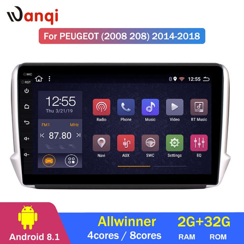 Octa 8 core 10.1 inch Android 8.1 2+32G Car GPS Multimedia For Peugeot 2008 208 series 2015 2016 2017 2018 CAR Navigation
