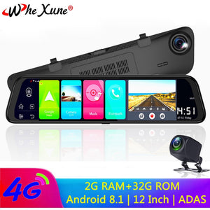 WHEXUNE 4G Android 8.1 ADAS dash camera 12" Rearview mirror 2G RAM + 32G ROM GPS Navigation car video recorder WiFi night vision
