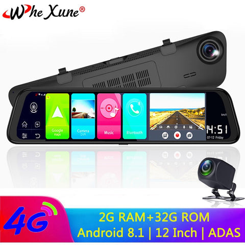 WHEXUNE 4G Android 8.1 ADAS dash camera 12" Rearview mirror 2G RAM + 32G ROM GPS Navigation car video recorder WiFi night vision