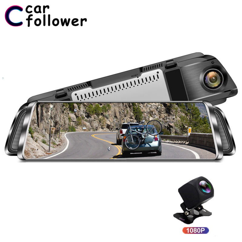 Car Follower 10'' Touch Screen Rearview Mirror Car DVR Full HD 1080P Registrar Dual Lens Dash Cam Video Recorder Auto Camera