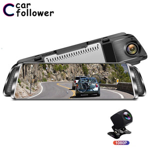 Car Follower 10'' Touch Screen Rearview Mirror Car DVR Full HD 1080P Registrar Dual Lens Dash Cam Video Recorder Auto Camera