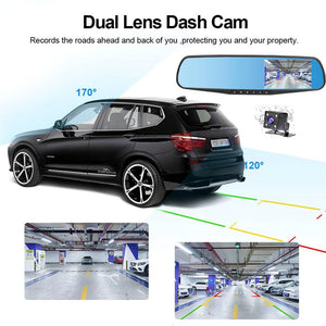 Full HD 1080P Video Recorder with Rear View Camera Dash Cam 4.3'' Rearview Mirror Car DVR Dual Lens Night Vision Car Camera