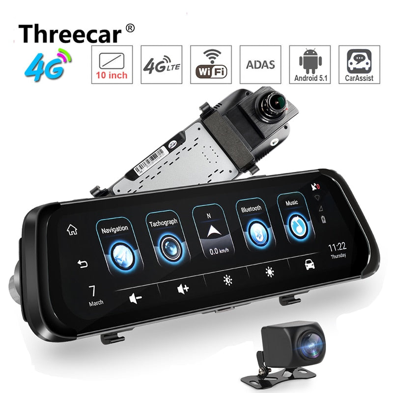 Car DVR Camera 4G ADAS 10"Android Stream Media Rear View Mirror FHD 1080P WiFi GPS Dash Cam Registrar Video Recorder DVRs