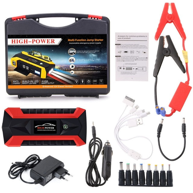 High Quality New 4 USB Portable Car Jump Starter Pack Booster Charger Battery Power Bank 89800mAh